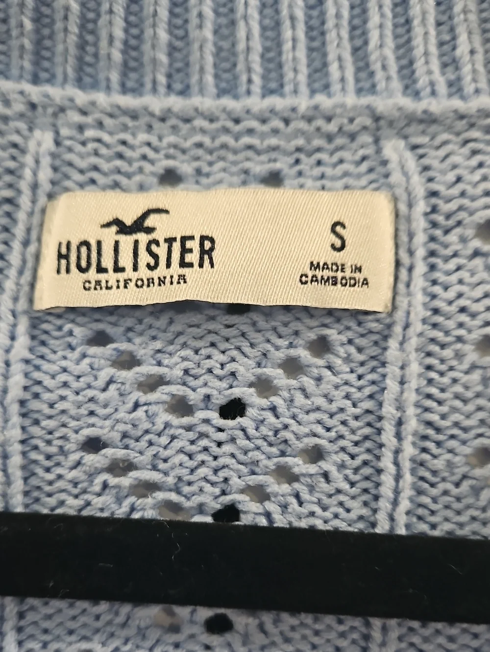Hollister Pointelle Cropped Cardigan Sweater.  Light Blue. Size S.